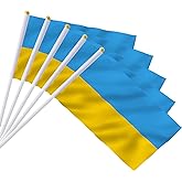 AhfuLife Ukraine Hand Wave Small Flags 5.5 &times; 8.2 Inch, 15 Pcs Ukraine Small Flags on Sticks with 11.8 Inch Pole，Ukranie Handheld Flag for Olympic Party Decorations, Club Garden Decoration