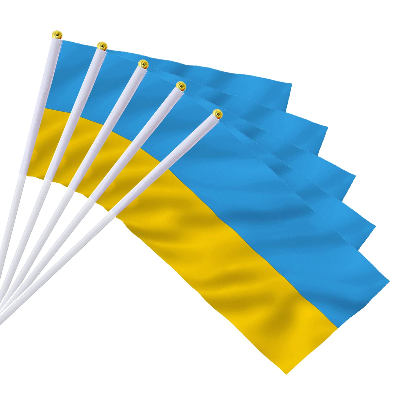 AhfuLife 30pcs Ukraine Flags on Sticks for Party Decorations, 14 x 21cm Hand Held Ukrainian Small Double Sided Flags with 30cm White Pole for Football Sports Garden Street Indoor Outdoor Decor — image 1