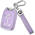QBUC for GMC Key Fob Cover with Keychain Chrome Silver Trim Soft TPU Protection Case Compatible with GMC Acadia Sierra Terrain and Chevy Silverado 1500 2500HD 3500HD 5-Button(Purple)
