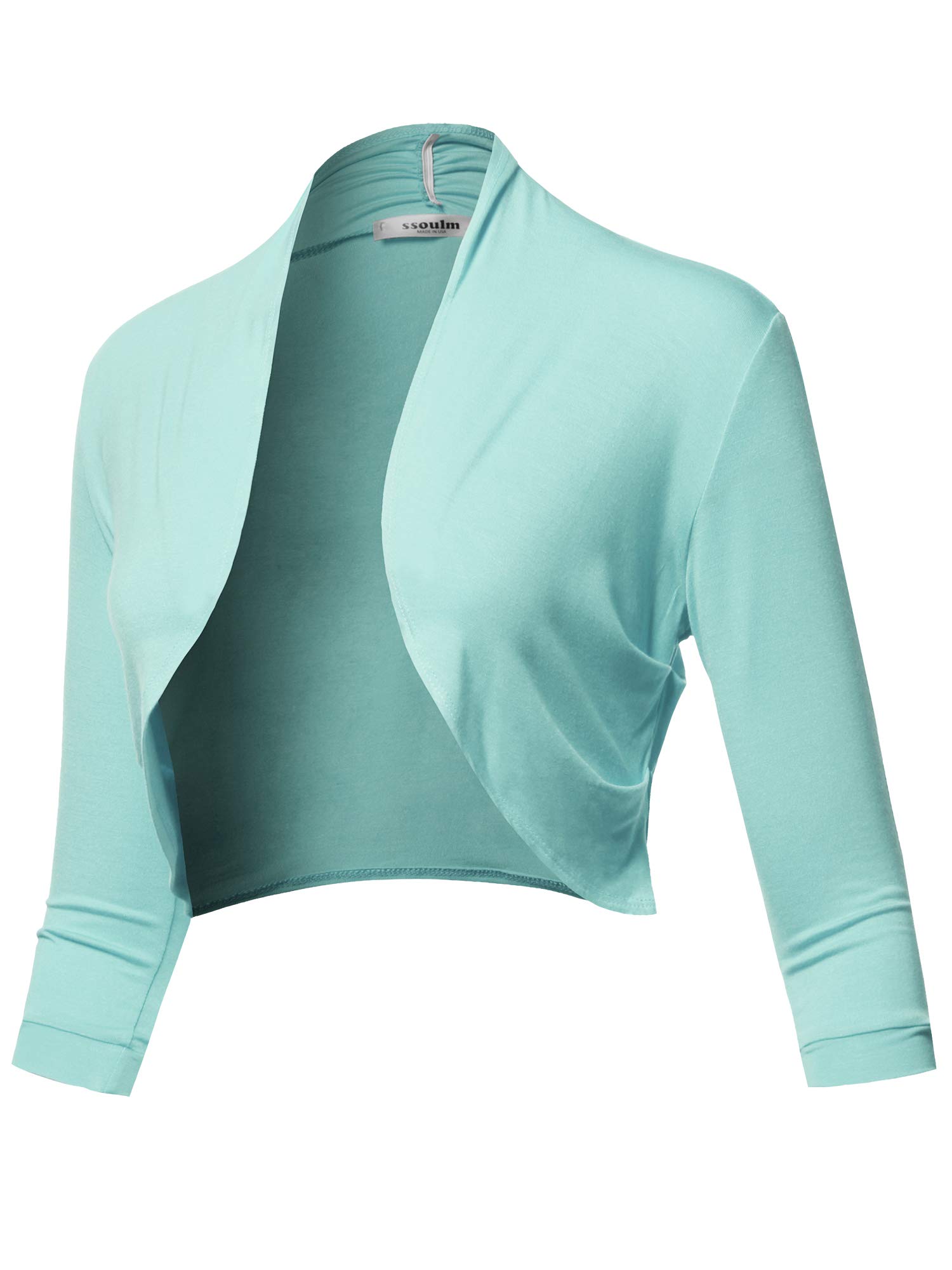 Photo 1 of SSOULM Women's 3/4 Sleeve Open Front Bolero Shrug Cardigan Aqua L