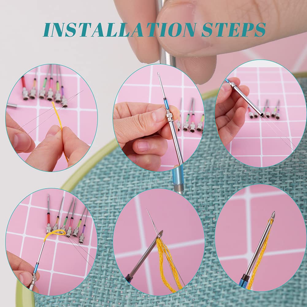 8 Pcs Embroidery Stitching Kit - Punch Needles, Cross Stitch Tools with 4 Colors Thread
