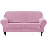 CONRUSER Stretch Sofa Slipcover, Soft Velvet Sofa Covers for 2 Cushion Couch Thick Furniture Protector for Pets &amp; Kids (Pink, M)