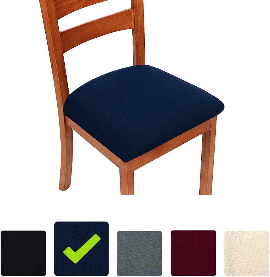 smiry Stretch Chair Seat Covers for Dining Room, Navy Blue Set of 4