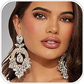 Silver Chandelier Earrings for Women Trendy, Oversized Big Crystal Rhinestone Statement Earrings Dangling Formal Pageant Earings Drag Queen Jewelry