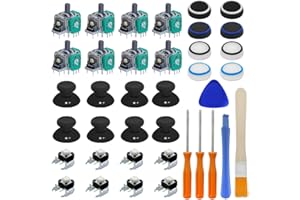 DLAND 38 PCS Joysticks Replacement Parts Kit, Bumper Buttons, Hat Silicone,Replacement Thumbsticks, Hat Covers 8 Each with Sc