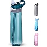 DEARART 24oz Water Bottles With Straw, Leakproof BPA FREE Hidden Nozzle, Flip Up Lid Has Handle Wide Bottle Easy Clear, Suit Office Sports Travel Gym Yoga, Dark Cyan