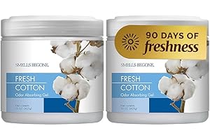 SMELLS BEGONE Air Freshener Odor Absorber Gel - 15 oz, Pack of 2 - Absorbs and Eliminates Odor in Pet Areas, Bathrooms, Cars, & Boats - Made with Essential Oils - Fresh Cotton Scent