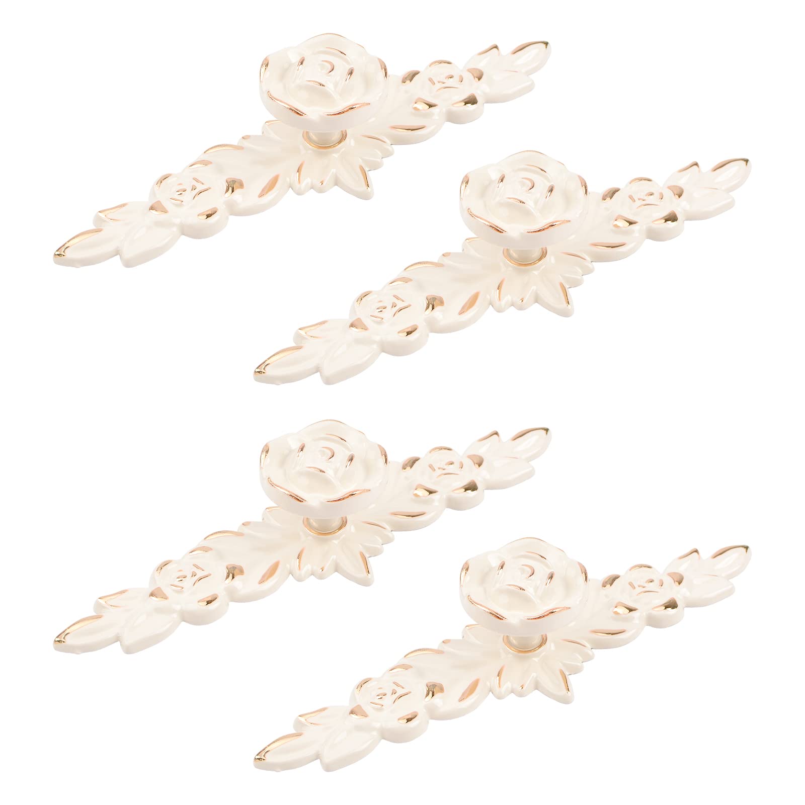 MOROBOR 4PCS Euro Rose Cabinet Knobs with Backplate, Vintage Kitchen Zinc Alloy Flower Drawer Pull Handles for Dresser Vanity Nightstand Cupboard Wardrobe (5.7 x 1.7 inch, Gold Edge)