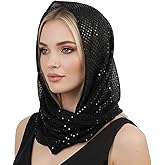 Fashion Head Scarf, Sequin Unisex Rave Hood, Head Scarf, Scarves Top Shawl Wraps, Rave Outfit Festival Accessories for Women (Black)