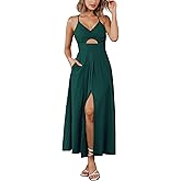 BTFBM Women 2026 Spaghetti Strap Midi Summer Dresses Sleeveless V Neck Cutout Slit Casual Beach Party Maxi Dress Pockets