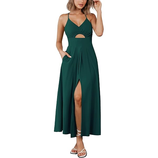 Women's Ric Rac Open Back Boho Tank Dress - Long Sleeveless Summer Beach Dress With Pockets (Black, Red) - View #10
