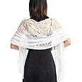 Ladiery Women's Floral Lace Scarf Shawl with Tassels, Soft Mesh Fringe Wraps for Wedding Evening Party Dresses