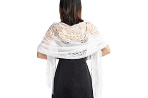 Ladiery Women's Floral Lace Shawl with Tassels, Soft Mesh Fringe Wraps for Wedding Evening Party Dresses