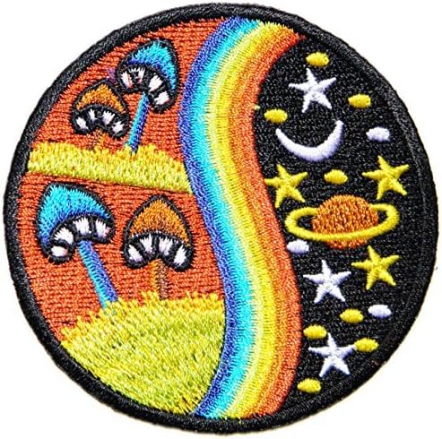 Magic Mushroom Moon Star Rainbow Peace Logo Hippie Retro Biker Kid Jacket T-shirt Vest Patch Sew Iron on Embroidered Badge Symbol Custom