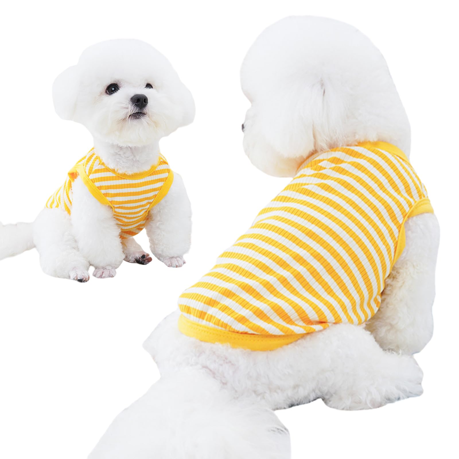 Winmany Dog Striped T-Shirt Pet Cat Summer Sleeveless Basic Vest Tank Top Puppy Soft Spring Fall Apparel Clothes for Small Medium Dogs Cats (1, Yellow, XL)