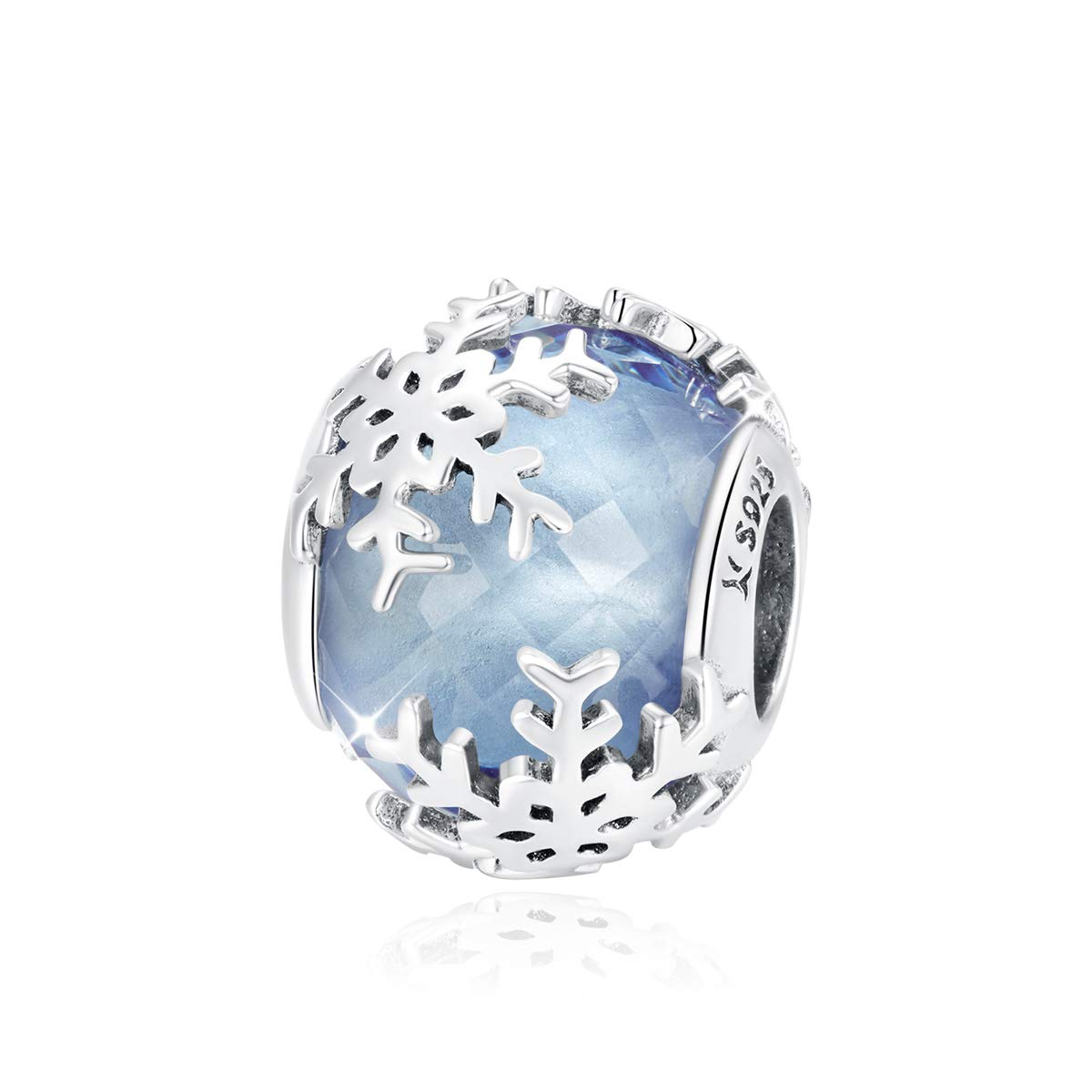 Snowflake Charms Fit for Pandora Bracelet Necklace Sterling Silver Blue Crystal Christmas Charm Bead