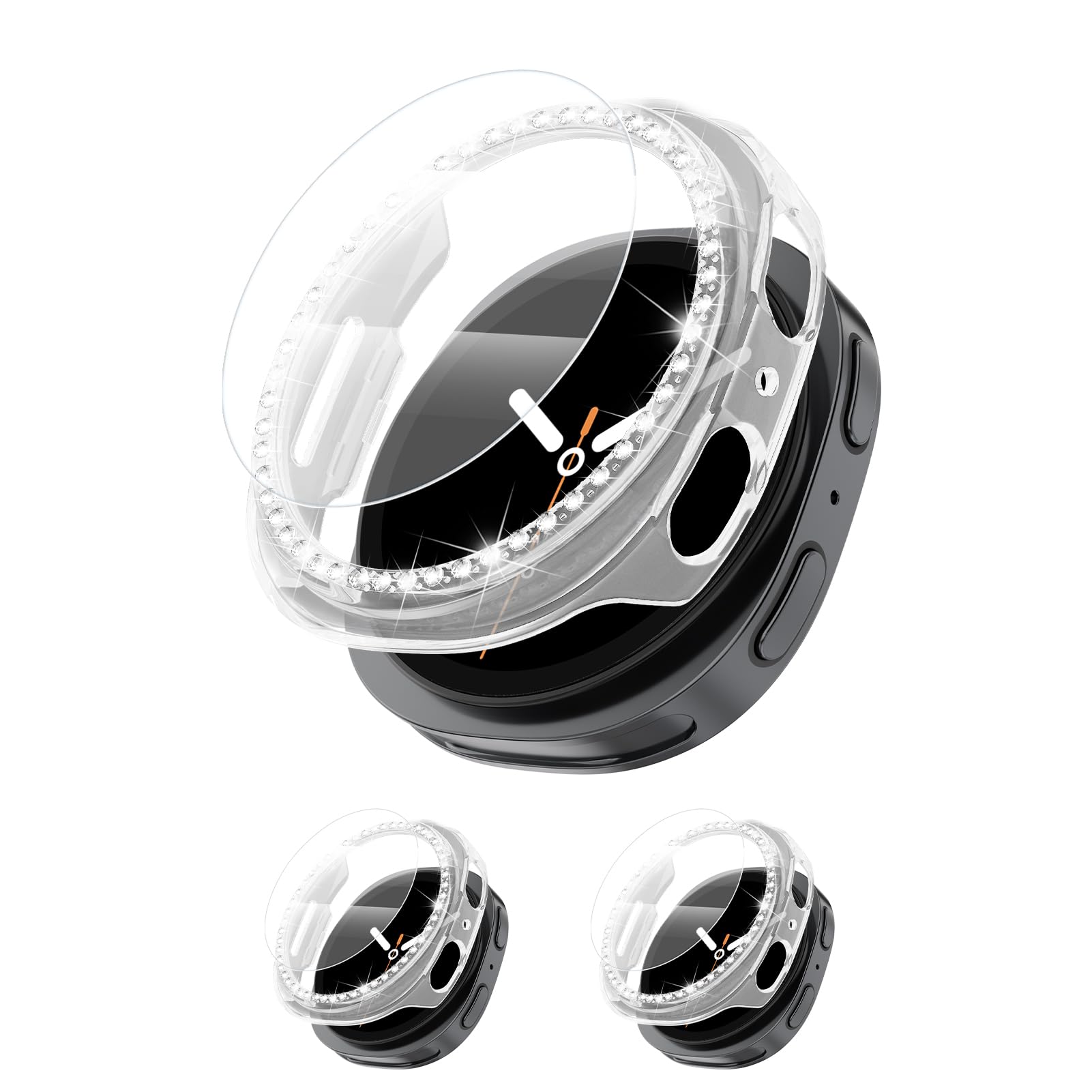 Photo 1 of [2+2Pack Bling Diamond Case for Samsung Galaxy Watch 8 Screen Protector 40mm Women, Glitter Rhinestone Protective Hard PC Bumper Covers for Galaxy Watch 8 Case 40mm Cover Accessories