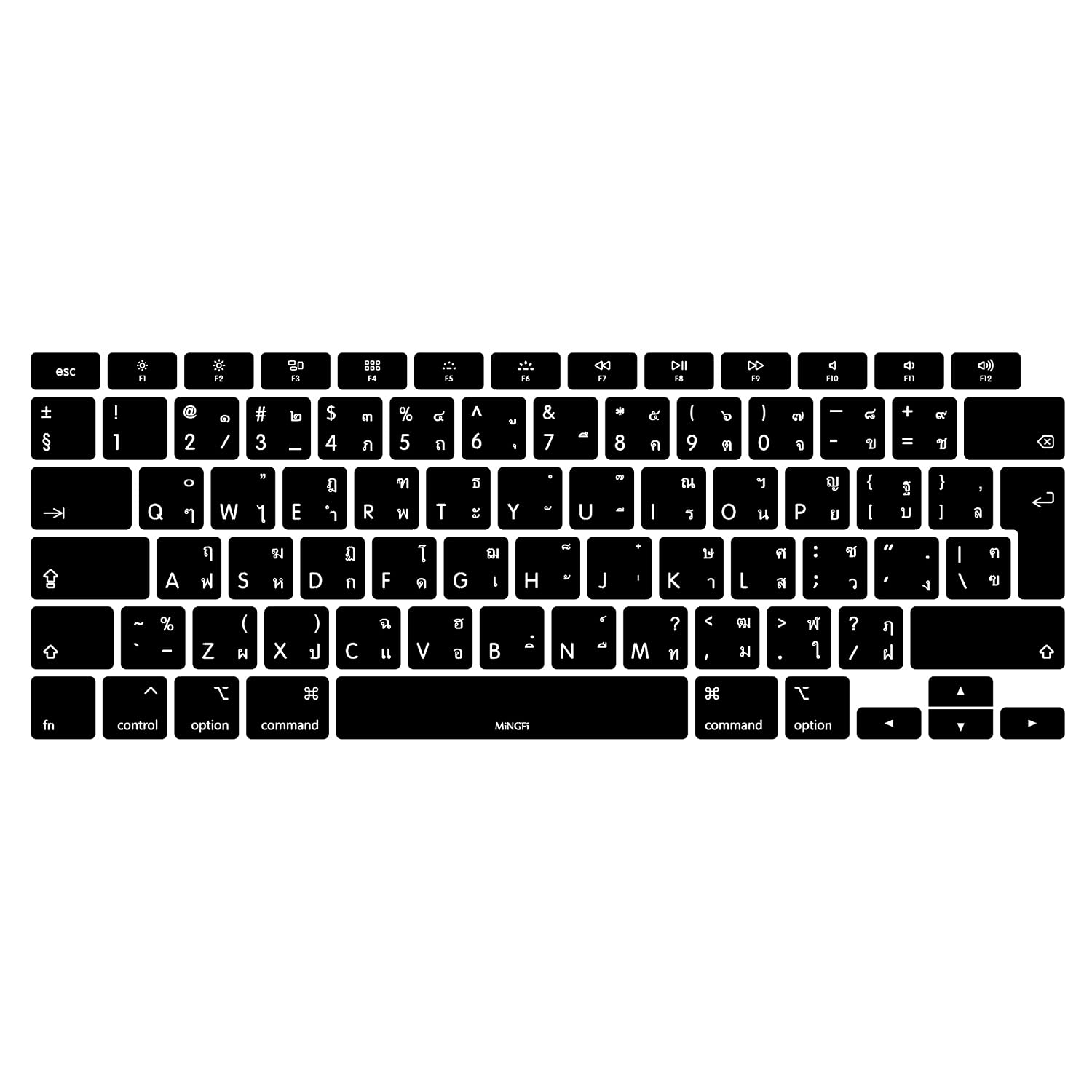 MiNGFi Silicone Thai Keyboard Cover for MacBook Air 13" A2179 (2020), A2337 (M1, 2020–2022) EU/ISO Layout - Black