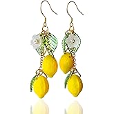 WLWDBY Handmade Lemon Glass Dangle Earrings - Cute Lifelike Fruit Design, Lightweight Hypoallergenic, Perfect for Early Fall Layering & Casual Dates, Sweet Gift for Women