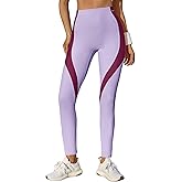 Fisoew Womens High Waisted Leggings Color Block Yoga Pants Workout Running Stretchy No See Through Leggings