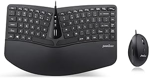 Perixx PERIDUO-406, Wired Mini Ergonomic Split Keyboard and Vertical Mouse Combo - Adjustable Palm Rest - Tilt Scroll Wheel - Membrane Low Profile Keys - Numeric Keypad not Included, US English Layout