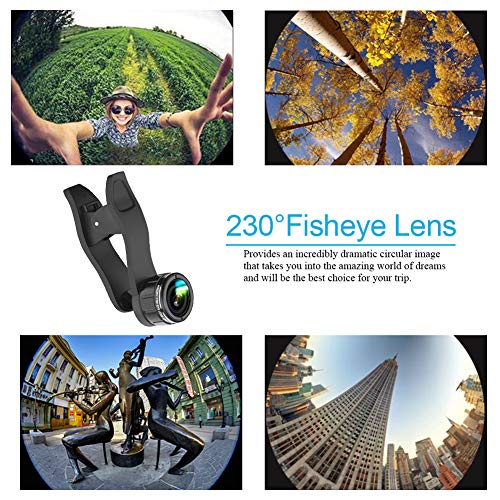 Phone Camera Lens, 5 in 1 Cell Phone Camera Lens 0.5x Wide Angle Lens+15x Macro Lenses +230° Fisheye Lens +CPL +Star Lens Compatible for iPhone x 8 7 6 6s plus Samsung Huawei Android Smartphone