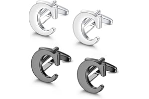 UBGICIG 2 Pairs Cufflinks for Men Personalized Initial Cufflinks Stainless Steel Letter Cuff Links Elegant Tuxedo Shirt Cuff Links Silver/Black Alphabet A-Z Mens Cufflinks With Box Father's Day Gifts Business Wedding Anniversary