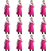 TSD STORY 12 Pcs Bib Bulk Hot Pink Aprons for Women Men Adult Girls Unisex with 2 Pockets, Baking Cooking Kitchen Painting Apron (Pink,12 pcs)