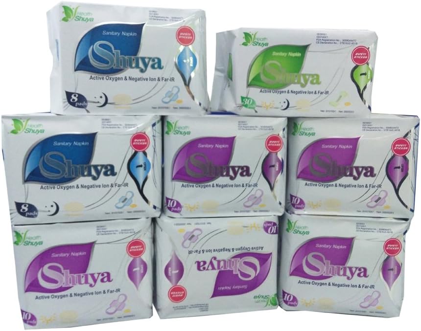 SHUYA Active Oxygen &Far-IR& Anion Sanitary Pads for Women-Herbal Scented-8 Packs/Lot