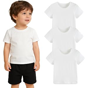 KIKINOTE 3 Pack Toddler Boy Shirts Short Sleeve Cotton Boys Tops Pull On Baby Tee Solid Summer Baby Boy Clothes Size 2-5T