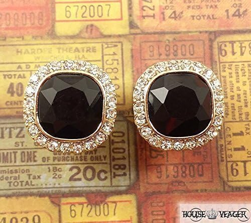 Plug and Gauge Earrings by House Yeager - Square Black Colored Plugs with a Crystal Trim for Stretched Ears