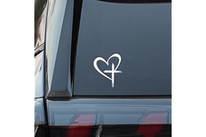 KITUREK Love Cross Sticker Decal, Love Heart Cross Stickers, Decal Vinyl Sticker for Notebook, Car, Laptop, Window 8.7''×6'' (White Large)