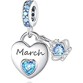 Birthstone Charms for Charms Bracelet: 925 Sterling Silver Heart Dangle Charms for Bracelets and Necklaces, Birthday Mother's Day Christmas Gifts For Women.