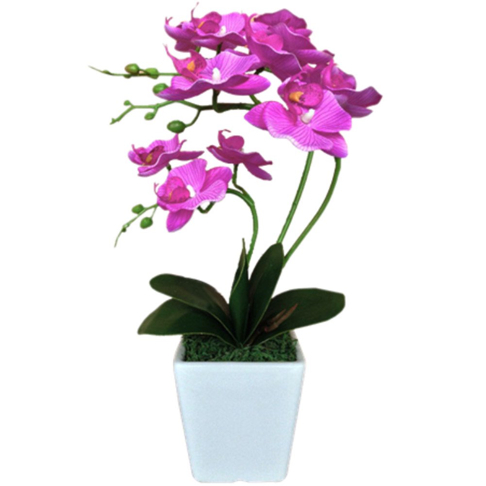 YSZL 15" Tall Artificial Silk Phalaenopsis Orchid Flower Plant Pot Arrangements (Dark Blue-Purple)
