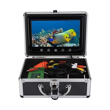 ASHATA Fischfinder Kamera, Unterwasser 30 LEDs 1000TVL Unterwasserfischerei Kamera,9 Zoll TFT Farbmonitor Fish Finder Unterwa