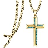 Zoxuxiwu Gold Cross Necklace for Men 925 Sterling Silver Turquoise Cross Necklace Religious Jewelry Gifts for Men Women
