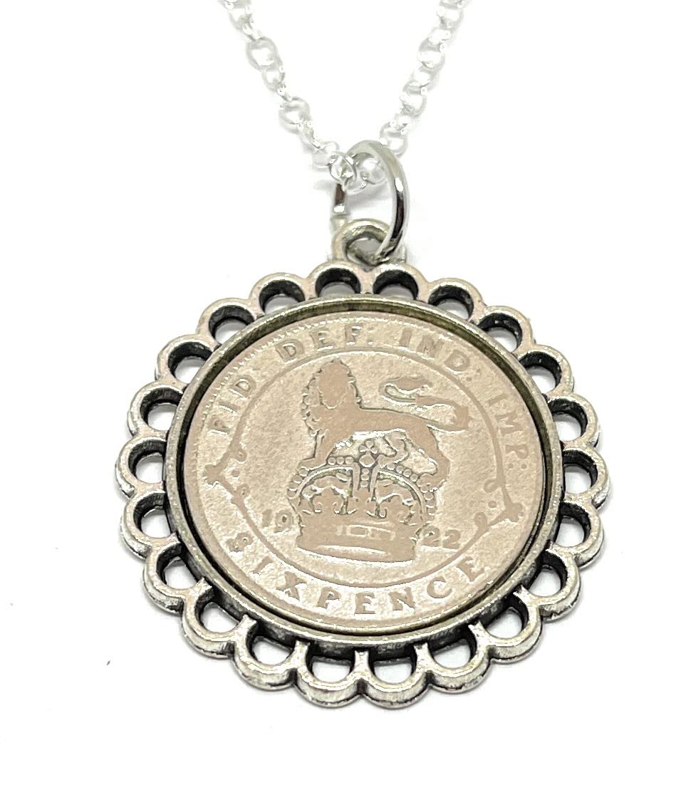 OCC Old Coin Cufflinks Fine Pendant 1922 Lucky sixpence 104th Birthday plus a Sterling Silver 18in Chain