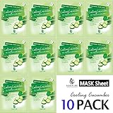 Collagen Facial Sheet Mask Pack (10 Sheets) Face Treatment [NAISTURE] Essence Face Masks - 15 Minute Application For Moisturizing Revitalizing Hydration 0.8 oz, Made in Korea - Cooling Cucumber