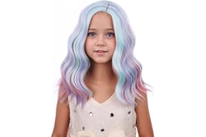 PATTNIUM Kids Rainbow Wig Child Short Wavy Wig Multicolor Colorful Wigs for Girls Synthetic Wigs