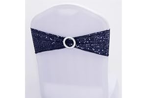 Dimatic 25 PCS Stretch Sequin Chair Sashes Chair Stretchy Spandex Bands for Wedding Reception Events Banquets Chairs Decoration (Navy)