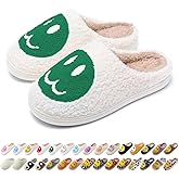 AIMINUO Women's Men's Retro Preppy Happy Face Slippers Comfy Warm Plush Slip-On House Slipper for Winter Indoor Soft Cushion Non-slip Fluffy Slides Slippers