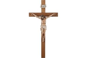 Crucifix Wall Cross - 14 Inch Olive Wood Wall Crucifix, Hand Painted Resin Jesus on Wooden Crucifix Catholic Home Decor House