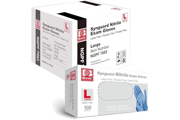 Basic Medical Blue Nitrile Exam Gloves - Latex-Free & Powder-Free - NGPF-7003 (Case of 1,000), Large