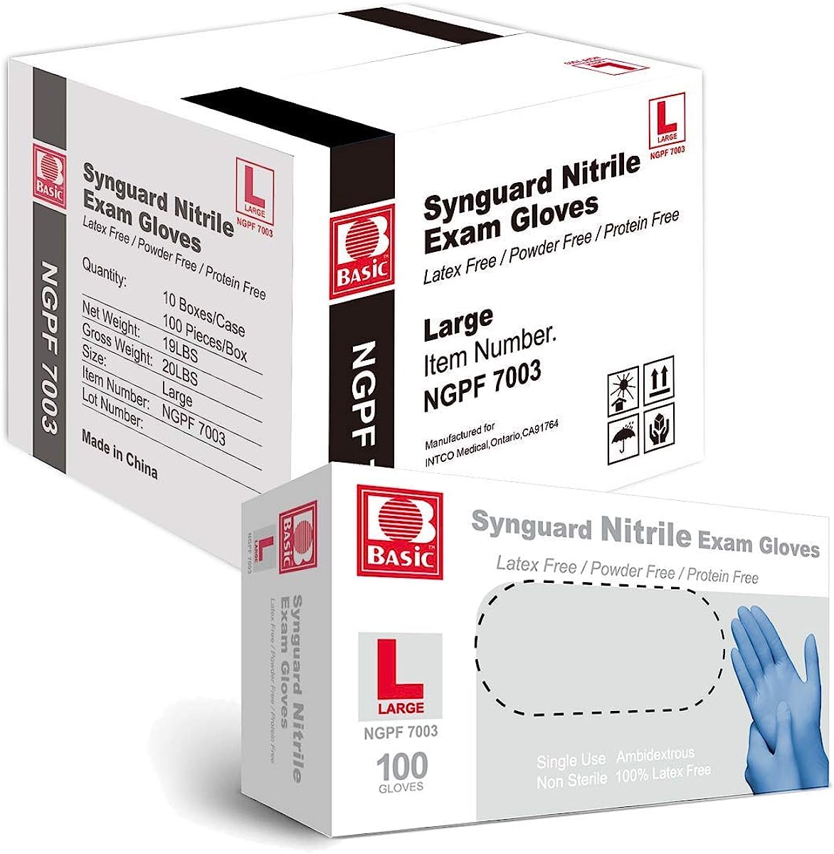Photo 1 of Basic Medical Blue Nitrile Exam Gloves - Latex-Free & Powder-Free - NGPF 7003 (Case of 1,000), Large