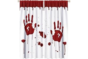 QIONGHAILUANNANSHANGMAOYOUXIANGONGSI Horror Bloody Handprint Blackout Windows Curtains, Realistic Bloody Pattern, Two Hands Dripping Blood Rod Pocket Curtains, for Living Room Bedroom 42x54in 2 Panels