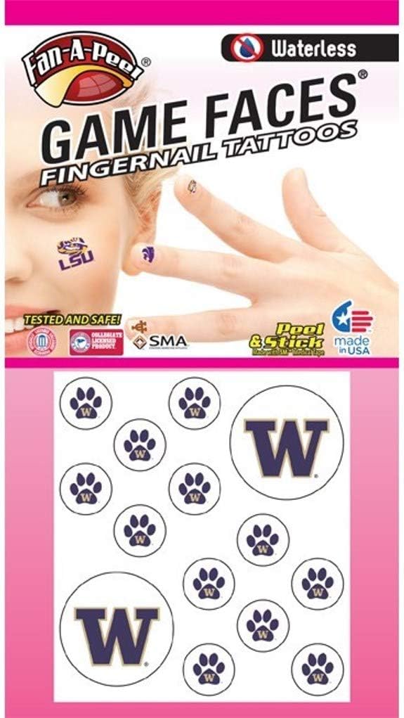 University of Washington (UW) Huskies – Waterless Peel & Stick Temporary Fingernail Tattoos – 12 Fingernail Tattoos & 2 Spirit Tattoos