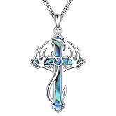 LWQQWL Fish Hook Cross Neckalce for Men Sterling Silver Cross Pendant Necklaces Hunting Jewelry Gifts for Men Women