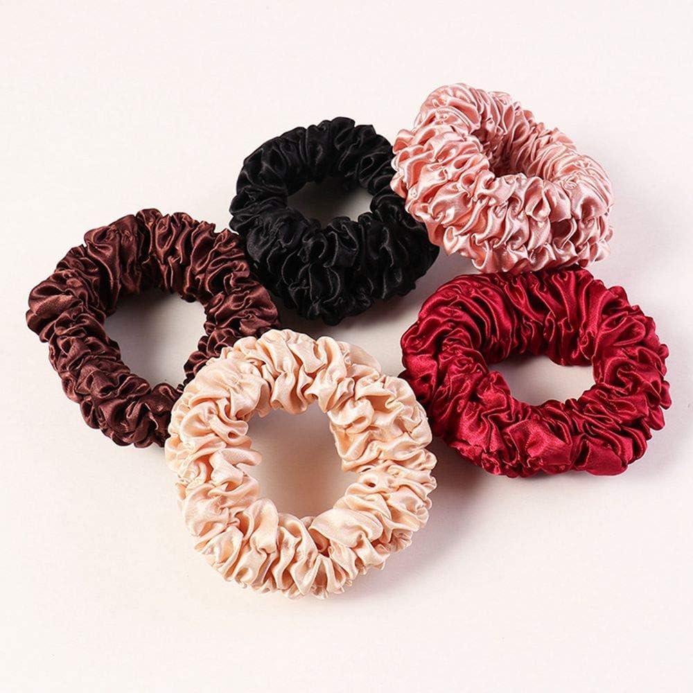 MoonyLI 5Pcs Women's Pleated Satin Scrunchie Hair Tie Hair