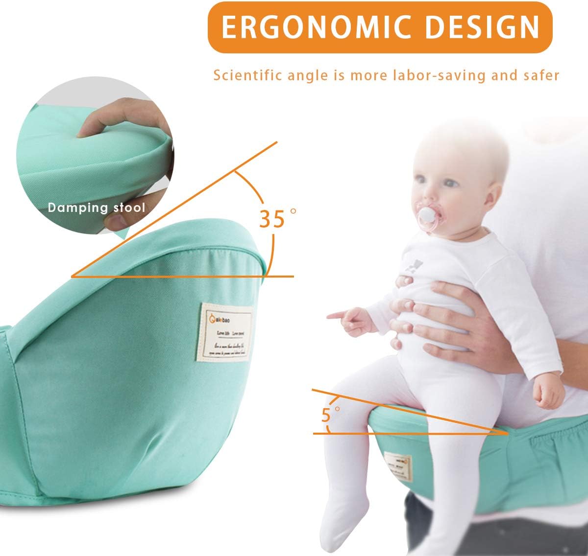 SONARIN 3 in 1 Multifunction Hipseat Baby Carrier,Front and Back,100% Cotton,Ergonomic,Easy Mom,Adapted to Your Child's Growing(Green) - Image 4