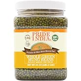 Pride Of India - Indian Whole Green Mung Gram - Protein &amp; Fiber Rich Moong Whole, 1.5 Pound Jar